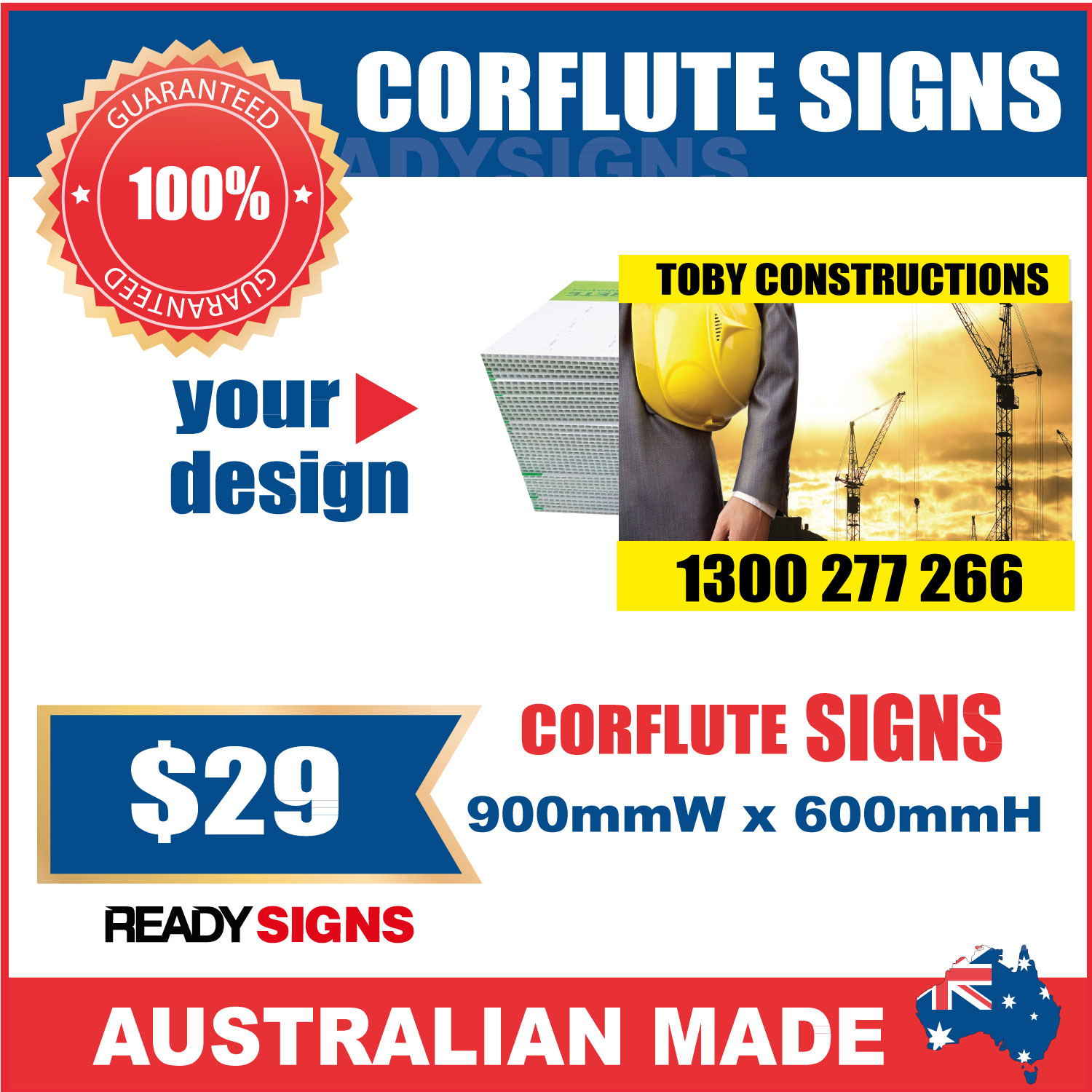 Corflute Sign 900mmW x 600mmH